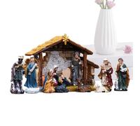 Juego de pesebre de madera para interiores - Juego de cuna de Navidad con diseño clásico de | Escena narrativa de construcción de belén | Cuna de Navidad estética creativa para el lugar de