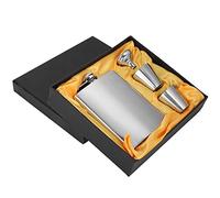 Juego de petaca de licor de acero inoxidable con embudo y dos copas de vino Frasco de viaje portátil de primera calidad para fiestas de acampada al aire libre Regalos Espejo de (Jarra cepillada de 7