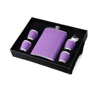 Juego de petaca portátil de 9 onzas con tazas, embudo, tenedor, cuchara, color morado para whisky, vodka, vino, botella de alcohol, regalo (juego con 4 tazas)