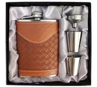 Juego de petacas para hombre, juego de petaca de cuero de 8 onzas, LHD HOME 304 de acero inoxidable con vasos de chupito de embudo, bonito regalo para whisky, ron padrino, marrón, 8 onzas
