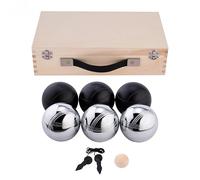 Juego de Petanca 6 Bolas Negro y Acero Cromado 74 mm 720 g | 3 bolas negras y 3 cromadas, Accesorios boliche y cuerda de medición - Maletín Madera