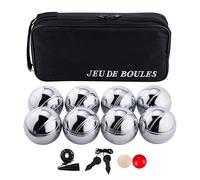 Juego de Petanca 8 Bolas 740 mm 720 g Acero Cromado con Bolsa 010203 | Incluye recogebolas magnético, 2 bolas objetivo, cuerda de medición y bolsa. Ideal para playa, jardín y camping