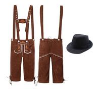 Juego de peto para hombre, Oktoberfest, con sombrero, de dos piezas, para fiestas de cerveza, uniformes, tradicionales, de piel, alternativas, fiestas, carnaval, ocio, verano, S Marrón, XL