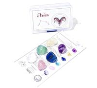 Juego de piedras cristal natural en bruto para los 12 signos del zodiaco, tutorial estándar DIY minerales, caja PP, 1 juego (Aries a Escorpio)