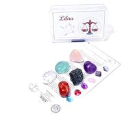 Juego de piedras cristal natural en bruto para los 12 signos del zodiaco, tutorial estándar DIY minerales, caja PP, 1 juego (Aries a Escorpio)