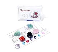 Juego de piedras cristal natural en bruto para los 12 signos del zodiaco, tutorial estándar DIY minerales, caja PP, 1 juego (Aries a Escorpio)