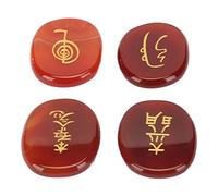 Juego de Piedras de Runa, Juego de Piedras de Runa Planas Ovaladas de Media Gema, Símbolos de Reiki Grabados Portátiles Pulidos, 4 Piezas para Curación de Reiki (Ágata Roja)