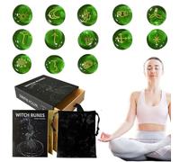 Juego de piedras rúnicas con bolsa de tela, piedras de runas verdes para principiantes, juego de runas de brujas con bolsa de terciopelo con cordón para curación, recuperación, decoración
