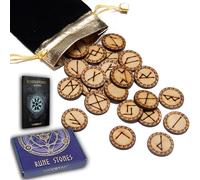 Juego de piedras rúnicas WICCSTAR. 25 piezas grabadas en madera con 5 diseños diferentes y folleto con el significado de las runas