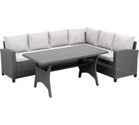 Juego de piel de ratán para exteriores, mesa de comedor y sofá esquinero para asientos de patio trasero de hasta 6 personas, 2,36 m x 1,79 m, colección de pieles de jardín