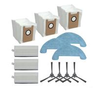 Juego de piezas de repuesto para aspiradora Loorow At800 de 3 pulgadas, 4 cepillos laterales, 3 filtros, 3 almohadillas para fregona, 3 bolsas de polvo, construcción de ABS, tela no tejida, compatible
