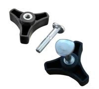 Juego de piezas para cortacésped con 2 pomos de mango triangular y tuerca de tornillo de plástico, 50 mm de longitud, 8 mm de diámetro, perno de rueda de metal, conjunto de cierre de barra