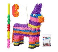 Relaxdays Set piñata burro multicolor 4 piezas amarillo,púrpura,rosa