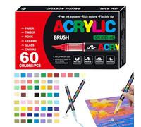 Juego de pinceles acrílicos, rotuladores acrílicos, rotuladores de punta suave, rotuladores de colores resistentes a la decoloración para tela, piedras, papel, madera, lienzo, vidrio