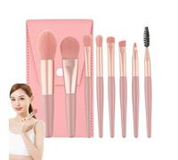 Juego de pinceles de maquillaje con estuche: 8 pinceles de maquillaje profesionales para sombra de ojos, cejas, difuminador y delineador de ojos | Conjunto adecuado para viajes con cerdas sintéticas