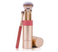 Juego de pinceles de maquillaje Luvia Cosmetics Travel Set Aniversary, 5 brochas de maquillaje, incluye almacenamiento de brochas de maquillaje, vegano (oro/coral rosado)