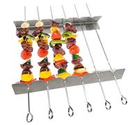 Juego de pinchos para barbacoa, 6 brochetas de acero inoxidable, 2 bastidores de barbacoa y bolsa, pinchos de acero inoxidable, reutilizables y planos, de metal con soporte Kabob, brochetas para