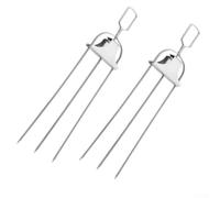 Juego de pinchos planos de acero inoxidable con empujador de seguridad, diseño de triple punta que evita que rueden, accesorios reutilizables para barbacoa de 15 pulgadas (2 tenedores de parrilla)