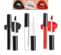 Juego de pintalabios líquido mate, 3 unidades, color negro, rojo y blanco, de larga duración con sexto beso, delineador de labios resistente a las manchas para labios llenos, lápiz de maquillaje de