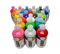 Juego de Pintura Acrílica 24 Colores, cada uno de 250 ml. Pintura altamente pigmentada y opaca para lienzo, pouring, madera, piedra, papel, yeso, metal, etc. Pinturas multiusos. 24 x 250 ml