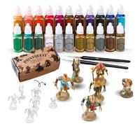 Juego de pintura acrílica en miniatura - 22 pinturas de base acuosa para principiantes, incluye pincel metálico para sombras en oro y plata, imprimación para aplicar con brocha, 6 figuras de Gnoll