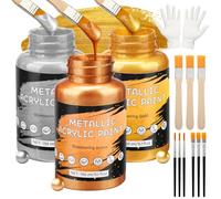 Juego de pintura acrílica metálica, 450 ml, oro y plata y bronce, color de hoja de oro para pintura artística, pinturas acrílicas resistentes al agua, pintura dorada para lienzo, madera, arcilla, tela