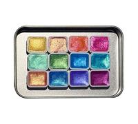 =Juego de pintura con purpurina de acuarela: kit de arte educativo de 12 colores, suministros de pintura portátiles para niños, equipo de dibujo para profesores, pigmento para pasatiempos artesanales