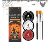 Juego de pintura facial, 3 colores Halloween Face Body Paint Makeup Kit, lavable con pincel para adultos, vampiro, mujeres, hombres, cráneo, esqueleto, zombie, escuela, escena, teatro, 2,8