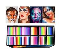 Juego de pintura facial para niños, paleta de maquillaje para niños, 12 colores, base de agua, con pincel, larga duración, resistente a las manchas para cara y cuerpo
