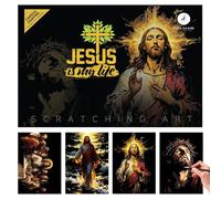 Juego de pintura para rascar Jesús - 1 paquete de imágenes religiosas para niños y adultos | Creativas imágenes para rascar con motivos bíblicos a partir de 3 años - perfecto para iglesia, escuela