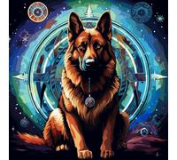 Juego de Pintura por números para Adultos,Lienzo de Pintura al óleo con Pinceles y Pintura,como Regalo de decoración del hogar,40 x 40 cm,Perro pastor alemán de mitología fantástica,Con marco