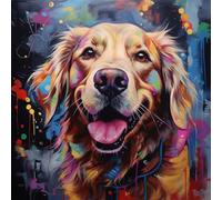 Juego de Pintura por números para Adultos,Lienzo de Pintura al óleo con Pinceles y Pintura,como Regalo de decoración del hogar,40 x 40 cm,Perro golden retriever con grafiti colorido,Con marco