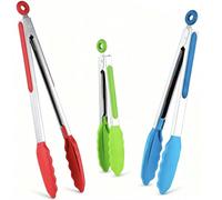 Juego de pinzas, 18/23/30cm, pinzas de cocina con puntas de silicona y mango de acero inoxidable, pinzas para parrilla, barbacoa, bufé, ensalada (18/23/30cm, RGB)