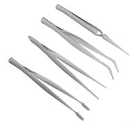 Juego de pinzas de acero inoxidable de 4 piezas con puntas rectas y dobladas para trabajos de precisión y tareas de detalles finos