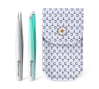 Juego de pinzas de experto de punta inclinada y puntiaguda con exclusiva funda de cuero, GlamTweeler - Juego de pinzas afiladas y de precisión para cejas, vellos faciales y eliminación de vello fino