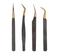 Juego de pinzas de extensión de pestañas, herramienta profesional de aplicación de pestañas postizas de punta recta curvada de acero inoxidable para salón de belleza, uso