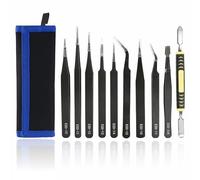 Juego de Pinzas ESD Antiestáticas de 10 Piezas, Kit de Pinzas de Precisión en Acero Inoxidable para Electrónica, Joyería, Modelismo, Laboratorio y Depilación, Estuche de Almacenamiento Incluido