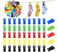 Juego de Pinzas para Calcetines para Lavadora y Secadora, 50 Piezas de Pinzas de Colores para Calcetines, Pinza Antideslizante para Calcetines con Gancho, Soporte para Calcetines