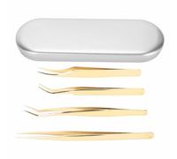 Juego de pinzas para extensión de pestañas, pinzas profesionales de acero inoxidable duraderas para salón de belleza individual (Metal dorado)
