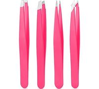 Juego de pinzas, pinzas de cejas de acero inoxidable de alta precisión para vello facial, kit de eliminación de vello interior y astillas, adecuado para mujeres y hombres, juego de 4 piezas rojas.