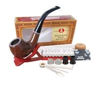 Juego de pipa de tabaco de estilo vintage con herramientas de limpieza y accesorios | Pipa de tabaco de baquelita y metal, tubo de filtro de madera sintética, soporte de pipa, manipulador, limpiadores