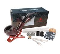 Juego de pipa de tabaco de estilo vintage con herramientas de limpieza y accesorios | Pipa de tabaco de baquelita y metal, tubo de filtro de madera sintética, soporte de tubería, manipulador