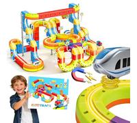 Juego de pistas de tren eléctricas magnéticas, regalo para niños de 3 a 10 años, cubo infinito 3D, regalo de aprendizaje, diseño antigravedad, fácil de montar, 141 piezas/2 autos
