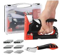 Juego de pistola de grapas resistente,kit de pistola de uñas manual 3 en 1 con 2400 grapas y removedor de grapadora,grapadora de tapicería para material de fijación,puertas y ventanas (naranja negro)