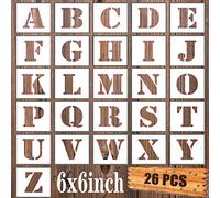 Juego de plantillas de cartas de 6 pulgadas, 26Pcs de reutilizable a escala de pulverización de alfabeto, plantillas de aprendizaje para pintar madera, decoración de pared, proyectos de manualidades