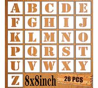 Juego de plantillas de letras de 8 x 8 pulgadas,26 plantillas de plástico reutilizables con escala de pulverización, plantillas de aprendizaje para pintar,pintar,paredes de madera,decoración del hogar