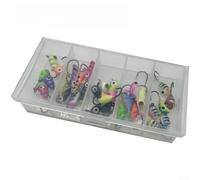 Juego de plantillas de pesca en hielo, 30 piezas luminosas de metal con anzuelos, cebos que brillan en la oscuridad para lucioperca, trucha, pez azul, kit de aparejos de pesca de invierno