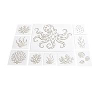 Juego de plantillas para murales de pulpo, PVC, plantilla reutilizable para | Ôcean - Juego de 9 plantillas reutilizables para murales de pulpo, tamaño pequeño, 1 plantilla grande para pared, cerámica