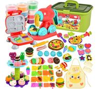Juego de Plastilina,65Piezas Plastilina Juguetes,Moldes Plastilina,Accesorios Plastilina para Crear Hamburguesa y Helados,con 12 Botes de Plastilina,Delantales y mangas,Regalo a Partir de 3 año