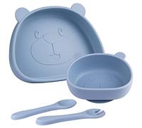 Juego de plato y cuenco de succión para bebé con cuchara de tenedor, mantel individual dividido antideslizante, juego de alimentación de silicona sin BPA para bebés y niños pequeños